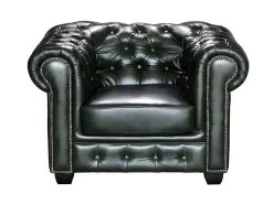 LINEA SOFA Fauteuil Leer-Fauteuil Chesterfield Brenton 100% Buffelleer - Empire Groen