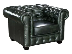 LINEA SOFA Fauteuil Leer-Fauteuil Chesterfield Brenton 100% Buffelleer - Empire Groen