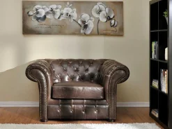 Vente-unique Fauteuil Leer-Fauteuil Chesterfield Clotaire Van 100% Leer Met Lived-In Aspect
