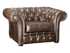 Vente-unique Fauteuil Leer-Fauteuil Chesterfield Clotaire Van 100% Leer Met Lived-In Aspect