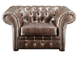Vente-unique Fauteuil Leer-Fauteuil Chesterfield Clotaire Van 100% Leer Met Lived-In Aspect