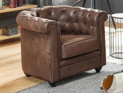 Vente-unique Aanbiedingen: Zitbank & Fauteuil-Fauteuil Chesterfield Van Microvezel Met Vintage Look