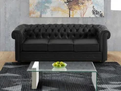 Vente-unique Fauteuil Kunstleer-Fauteuil Chesterfield Van Kunstleer - Zwart
