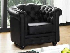 Vente-unique Fauteuil Kunstleer-Fauteuil Chesterfield Van Kunstleer - Zwart