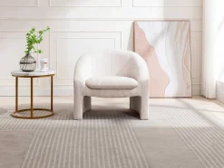 Vente-unique Fauteuil Stof Fluweel / Suedine-Fauteuil In Gebroken Wit Ribfluweel Ossana
