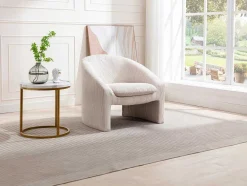 Vente-unique Fauteuil Stof Fluweel / Suedine-Fauteuil In Gebroken Wit Ribfluweel Ossana