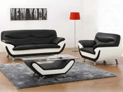 Vente-unique Fauteuil Kunstleer-Fauteuil Indice Van Kunstleer - Tweekleurig Zwart En Wit