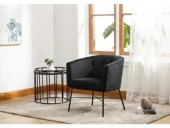 Vente-unique Fauteuil Met Holle Rugleuning-Fauteuil Met Armleuningen Fakart - 100% Polyester - Zwart
