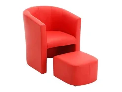 Vente-unique Fauteuil Met Holle Rugleuning-Fauteuil Met Holle Rugleuning En Poef In Rood Kunstleer Jovana