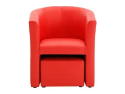 Vente-unique Fauteuil Met Holle Rugleuning-Fauteuil Met Holle Rugleuning En Poef In Rood Kunstleer Jovana