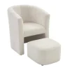Vente-unique Fauteuil Met Holle Rugleuning-Fauteuil Met Holle Rugleuning En Poef In Witte Bouclestof Jovana