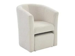 Vente-unique Fauteuil Met Holle Rugleuning-Fauteuil Met Holle Rugleuning En Poef In Witte Bouclestof Jovana