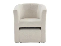 Vente-unique Fauteuil Met Holle Rugleuning-Fauteuil Met Holle Rugleuning En Poef In Witte Bouclestof Jovana