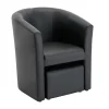 Vente-unique Fauteuil Met Holle Rugleuning-Fauteuil Met Holle Rugleuning En Poef In Zwart Kunstleer Jovana