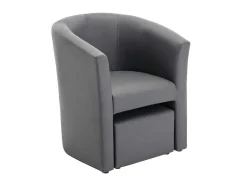 Vente-unique Fauteuil Met Holle Rugleuning-Fauteuil Met Holle Rugleuning En Poef In Grijs Kunstleer Jovana