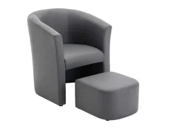 Vente-unique Fauteuil Met Holle Rugleuning-Fauteuil Met Holle Rugleuning En Poef In Grijs Kunstleer Jovana