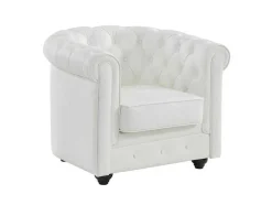 Vente-unique Fauteuil Leer-Fauteuil Van Buffelleer Chesterfield - Wit