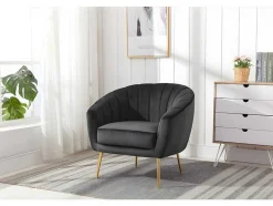 Vente-unique Fauteuil Met Holle Rugleuning-Fauteuil Van Fluweel Pablito - Antraciet