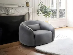 Vente-unique Fauteuil Met Holle Rugleuning-Fauteuil Van Grijze Stof Stefian