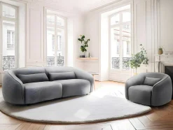 Vente-unique Fauteuil Met Holle Rugleuning-Fauteuil Van Grijze Stof Stefian