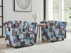 Vente-unique Fauteuil Stof-Fauteuil Van Stof Met Patchwork-Motief Chesterfield