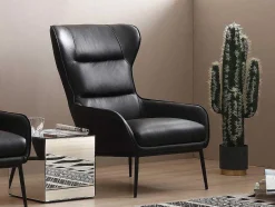 LINEA SOFA Fauteuil Leer-Fauteuil Van Zwart Buffelleder Dinnia