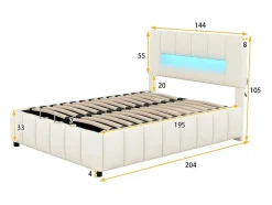 ModernLuxe Fluwelen Bed-Fluwelen Opbergbed Met Led En Lattenbodem - 140X200Cm - Beige