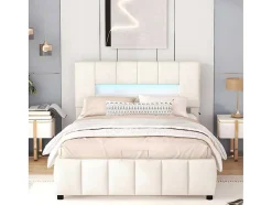 ModernLuxe Fluwelen Bed-Fluwelen Opbergbed Met Led En Lattenbodem - 140X200Cm - Beige
