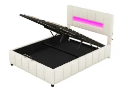 ModernLuxe Fluwelen Bed-Fluwelen Opbergbed Met Led En Lattenbodem - 140X200Cm - Beige