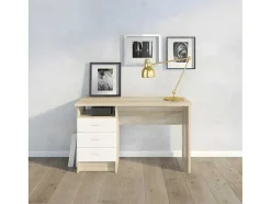 Vente-unique Bureaumeubel-Fula Bureau 3 Lades Eiken Structuur Decor En Wit.