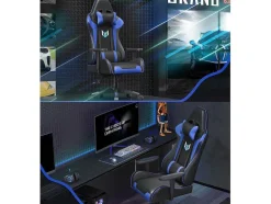 Vente-unique Bureaustoel-Gaming Stoel Gaming Met Lumbale Kussen En Hoofdsteun En Vaste Armleuning, Pu Leather Burea -Stoel