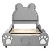 Vente-unique Kinderbed-Gestoffeerd Bed Met Hoofdeinde 90 X 200 Cm - Beervorm - Fluweel - Grijs