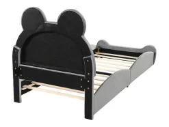 Vente-unique Kinderbed-Gestoffeerd Bed Met Hoofdeinde 90 X 200 Cm - Beervorm - Fluweel - Grijs