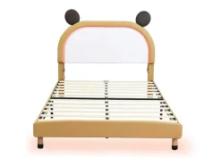 Vente-unique Tweepersoonsbed-Gestoffeerd Bed Met Verstelbaar Hoofdbord 140 X 200 Cm - Led'S - Pu Leer - Geel + Bruin