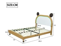 Vente-unique Tweepersoonsbed-Gestoffeerd Bed Met Verstelbaar Hoofdbord 140 X 200 Cm - Led'S - Pu Leer - Geel + Bruin
