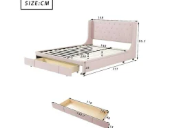 ModernLuxe Aanbiedingen: Slaapkamer & Kantoor-Gestoffeerd Bed 140X200Cm - Linnen Stof - Met Een Lade - Roze