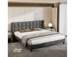 ModernLuxe Fluwelen Bed-Gestoffeerd Bed 160X200Cm In Fluweel Met Lattenbodem - Grijs
