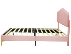 ModernLuxe Aanbiedingen: Slaapkamer & Kantoor-Gestoffeerd Fluwelen Bed 140X200Cm Met Lattenbodem - Verstelbaar Hoofdeinde - Roze