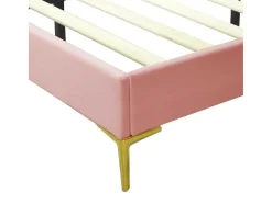 ModernLuxe Aanbiedingen: Slaapkamer & Kantoor-Gestoffeerd Fluwelen Bed 140X200Cm Met Lattenbodem - Verstelbaar Hoofdeinde - Roze