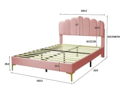 ModernLuxe Aanbiedingen: Slaapkamer & Kantoor-Gestoffeerd Fluwelen Bed 140X200Cm Met Lattenbodem - Verstelbaar Hoofdeinde - Roze