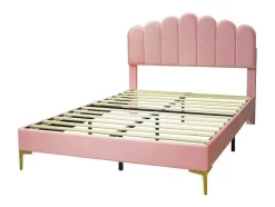 ModernLuxe Aanbiedingen: Slaapkamer & Kantoor-Gestoffeerd Fluwelen Bed 140X200Cm Met Lattenbodem - Verstelbaar Hoofdeinde - Roze