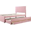 ModernLuxe Bed Met Slaaplade-Gestoffeerd Linnen Bed 140X200Cm - Met Onderschuifbed Op Wielen En 3 Lades - Roze