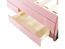 ModernLuxe Bed Met Slaaplade-Gestoffeerd Linnen Bed 140X200Cm - Met Onderschuifbed Op Wielen En 3 Lades - Roze