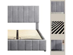 ModernLuxe Fluwelen Bed-Gestoffeerd Opbergbed - 140X200Cm - Fluwelen Stof - Grijs
