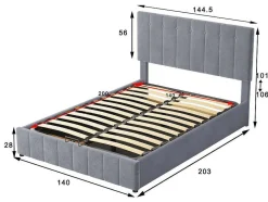 ModernLuxe Fluwelen Bed-Gestoffeerd Opbergbed - 140X200Cm - Fluwelen Stof - Grijs