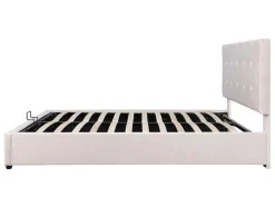 ModernLuxe Fluwelen Bed-Gestoffeerd Opbergbed - 140X200Cm - Fluwelen Stof - Verstelbaar Blokpatroon Hoofdeinde - Creme
