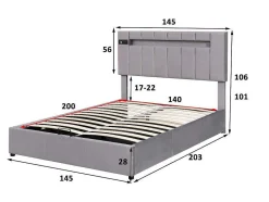 ModernLuxe Fluwelen Bed-Gestoffeerd Opbergbed 140X200Cm - Fluwelen Stof - Met Led En Bluetooth Speler - Grijs
