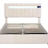ModernLuxe Fluwelen Bed-Gestoffeerd Opbergbed 140X200Cm - Stof Fluweel - Met Led En Bluetooth Speler - Beige