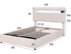 ModernLuxe Fluwelen Bed-Gestoffeerd Opbergbed 140X200Cm - Stof Fluweel - Met Led En Bluetooth Speler - Beige