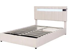 ModernLuxe Fluwelen Bed-Gestoffeerd Opbergbed 140X200Cm - Stof Fluweel - Met Led En Bluetooth Speler - Beige